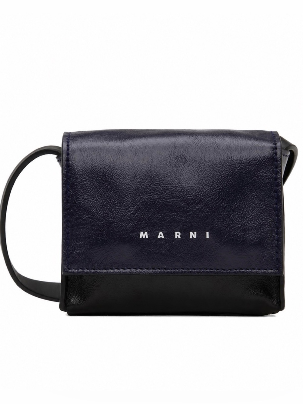NWT $675 Marni Leather Mini Crossbody Bag Mens Unisex Navy Blue Black Italy